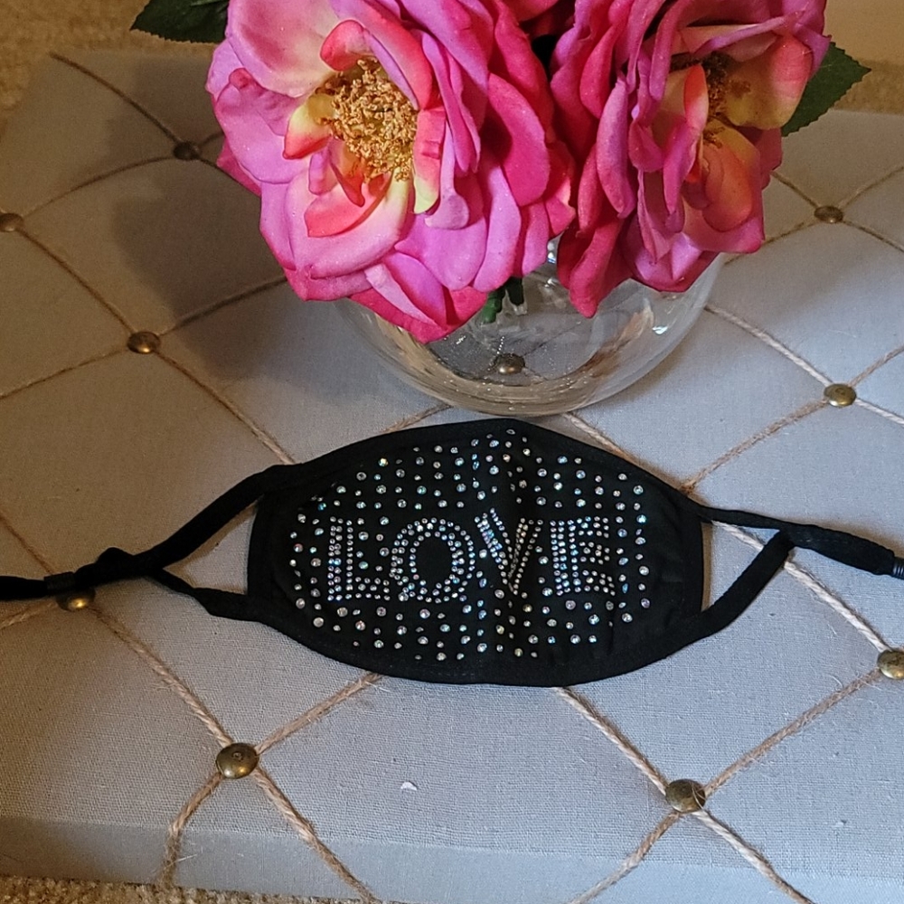 Rhinestones Black Love mask